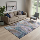 5' X 8' Coffee And Blue Abstract Washable Area Rug With UV Protection