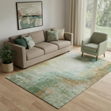 5' X 8' Sage And Brown Abstract Washable Area Rug With UV Protection
