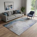 5' X 8' Brown And Blue Abstract Washable Area Rug With UV Protection