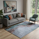 5' X 8' Blue And Brown Abstract Washable Area Rug With UV Protection