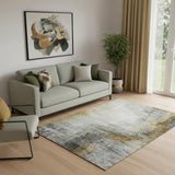 5' X 8' Chocolate And Beige Abstract Washable Area Rug With UV Protection