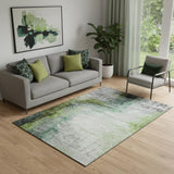5' X 8' Green And Gray Abstract Washable Area Rug With UV Protection