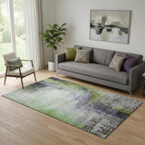5' X 8' Plum And Green Abstract Washable Area Rug With UV Protection