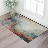 3' X 5' Teal And Mauve Abstract Washable Area Rug With UV Protection