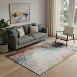 5' X 8' Teal And Mauve Abstract Washable Area Rug With UV Protection