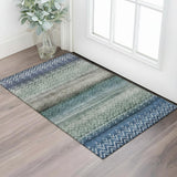 3' X 5' Blue And Gray Geometric Washable Area Rug With UV Protection