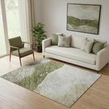 5' X 8' Green And Ivory Abstract Washable Area Rug With UV Protection
