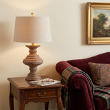 27" Brown Urn Bedside Lamp With Drum Shade