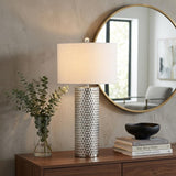 30" Silver Table Lamp With Drum Shade