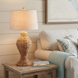 31" Natural Water Hyacinth Urn Table Lamp With Drum Shade