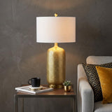 30" Gold Round Table Lamp With Drum Shade