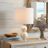 19" Clear And Off White Globe Table Lamp With Drum Shade
