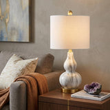 21" Gold Gourd Table Lamp With Drum Shade