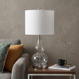 21" Silver Gourd Bedside Lamp With Drum Shade
