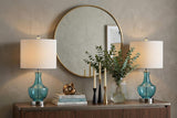 Set of Two 20" Turquoise Gourd Bedside Lamps With Drum Shades
