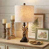 21" Brown Table Lamp With Drum Shade