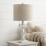 21" Antiqued White Antlers Desk Lamp With Drum Shade