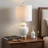 20" White And Gold Urn Table Lamp With Drum Shade