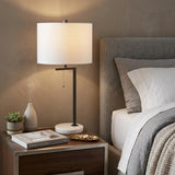 25" White Novelty Table Lamp With Drum Shade