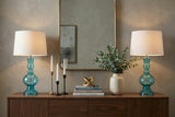 Set of Two 29" Blue Urn Table Lamps With Drum Shades
