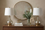Set of Two 25" Silver Novelty Table Lamps With Drum Shades