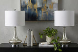 Set of Two 26" Silver Novelty Table Lamps With Drum Shades