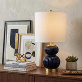 20" Navy Blue And Gold Gourd Table Lamp With Drum Shade