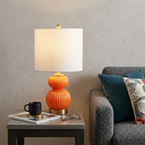 20" Gold Gourd Table Lamp With Drum Shade