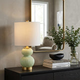 20" Gold Gourd Table Lamp With Drum Shade