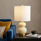 20" Gold Gourd Table Lamp With Drum Shade