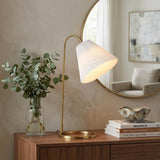 22" Gold Ribbed Swing Arm Geometric Arched Lamp With Empire Shade