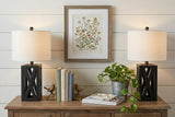 Set of Two 22" Black Table Lamps With Drum Shades