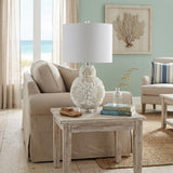 24" Off White Seashell Table Lamp With White Drum Shade