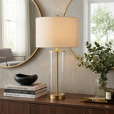 29" Gold Table Lamp With Drum Shade