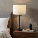 29" Antiqued Bronze Table Lamp With Drum Shade