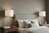 Set of Two 27" Clear And Silver Bedside Lamps With Drum Shades