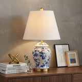 22" Blue Gold And White Urn Table Lamp With Empire Shade
