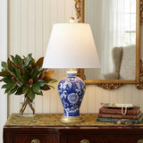 24" Blue Gold And White Urn Bedside Lamp With Empire Shade