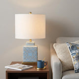 22" Gold Square Table Lamp With Drum Shade