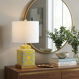 22" Gold Square Table Lamp With Drum Shade