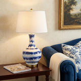 31" Blue White And Gold Novelty Table Lamp With Globe Shade