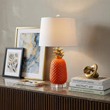 23" Clear Gold And Orange Pineapple Table Lamp With Drum Shade