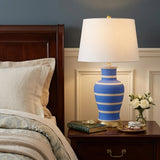 29" Blue Gold And Beige Urn Bedside Lamp With Empire Shade