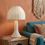 22" White Lantern Bedside Lamp With Dome Shade
