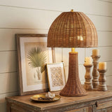 22" Natural Lantern Bedside Lamp With Dome Shade