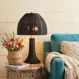 22" Black Round Bedside Lamp With Dome Shade