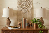 Set of Two 21" Light Brown Urn Table Lamps With Empire Shades