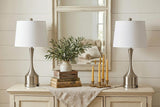 Set of Two 26" Nickel Novelty Table Lamps With Empire Shades