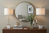 Set of Two 30" White Table Lamps With Drum Shades