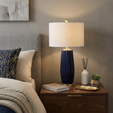 29" Navy Blue And Gold Table Lamp With Drum Shade
